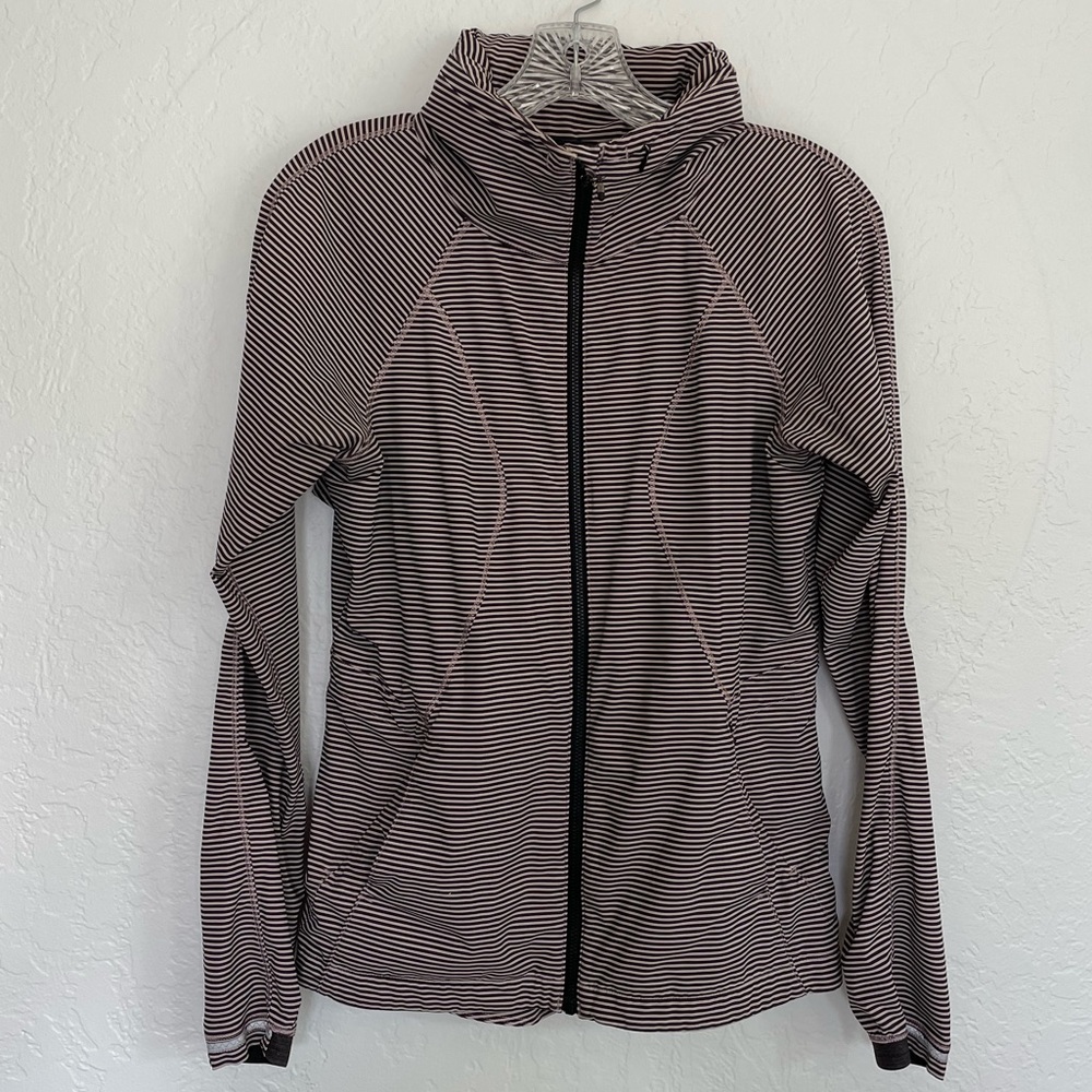 Lululemon rain jacket - pale pink and black striped, size 4